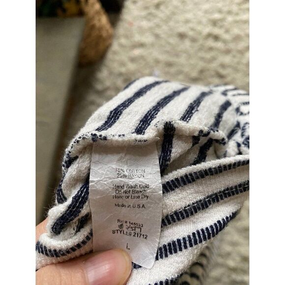 W5 Walter Baker Blouse Top Striped Blue White Cream Pocketed Sailor Large - Picture 7 of 8